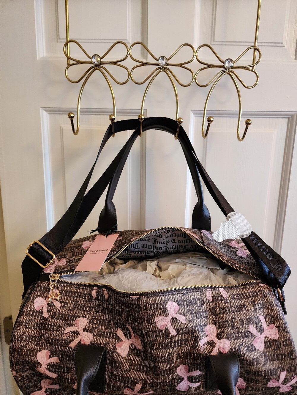 Juicy Couture Pink Bow Duffel Bag Tote Travel Luggage Weekender Simply Sweet New - Picture 4 of 6